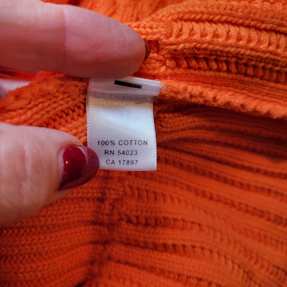 Banana Republic Ribbed Collared Zip Up Woman's Sweater Orange/White Medium‎ - Picture 7 of 9